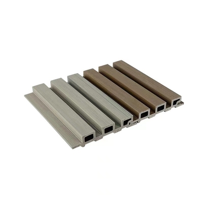 ซื้อ 23x135mm WPC Cladding Panel Wood Plastic Composite Fluted Plank Wall Panel Interior Brown การผลิตออนไลน์