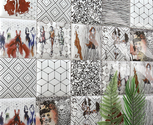 ซื้อ 152x152mm กระเบื้องผนังภายในดินขาวที่มีรูปแบบทางกณิตศาสตร์ การผลิตออนไลน์