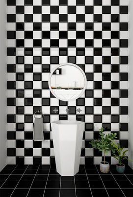 ซื้อ กระเบื้องเซรามิกติดผนังเคลือบเงาสีดำขาว ขนาด 152x152 มม. สำหรับห้องน้ำ การผลิตออนไลน์