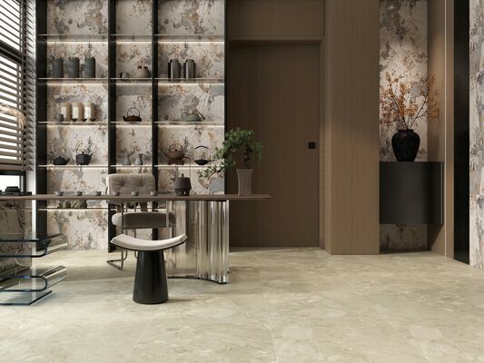 ซื้อ ทนทานและมีสไตล์เทาและเบจ Terrazzo 600x1200mm กระเบื้อง Porcelain กระเบื้อง Mat With Mold พื้นผิวกระเบื้องสําหรับระเบียงและห้องอาหาร การผลิตออนไลน์