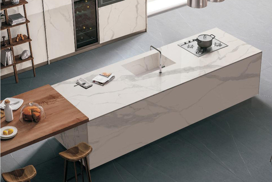 AAA 160x320cm หินพื้นตะเบียน หินซินเตอร์สล็อบ หลังทีวีสีขาว ผนัง โต๊ะทํางาน