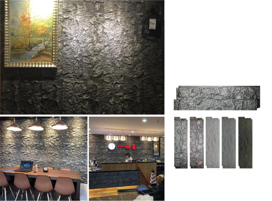 สีเทาเส้น 1160x300x30 มิลลิเมตร หินวัฒนธรรม อิฐ โพลีอุเรธาน บาร์สํานักงาน แผ่นผนังตกแต่ง ไฟเบรก ไฟ