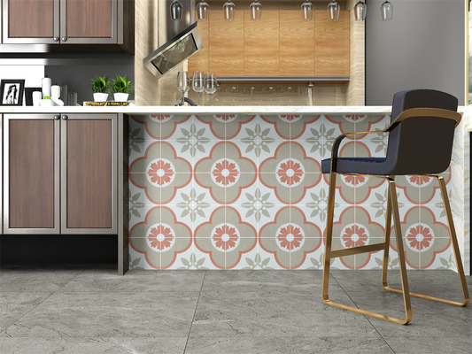 กระเบื้องสีขาวและสีฟ้า Retro Flower Ceramic Rustic Tile 200x200mm