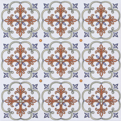 กระเบื้องผนังสีขาวและสีแดงแบบ Encaustic Floret กระเบื้องเซรามิกแบบบ้าน 200x200mm สําหรับครัวและห้องอาหาร