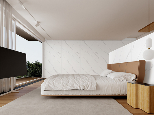 ชั้นเกรด AAA แมท คาร์รารา สีขาว ผงหินซินเตอร์สําหรับร้านอาหาร 1420x2700 มม
