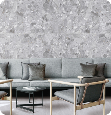 สีเทา 750x1500 มิลลิเมตร กระเบื้องผนังภายนอกและพื้นภายใน สวยงาม Terrazzo หน้าเด็ก กระเบื้อง Porcelain กระเบื้องกระจกสําหรับอาคารและร้านอาหาร