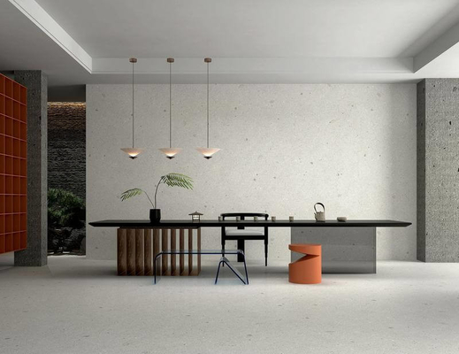 ดินภายใน 1200x1200x9mm กระเบื้องมิตรต่อสิ่งแวดล้อมและสีเทาอ่อน W.A 0.5% Terrazzo กระเบื้องโปรเซลีนกระจกอ่อนสําหรับบ้านและสํานักงาน