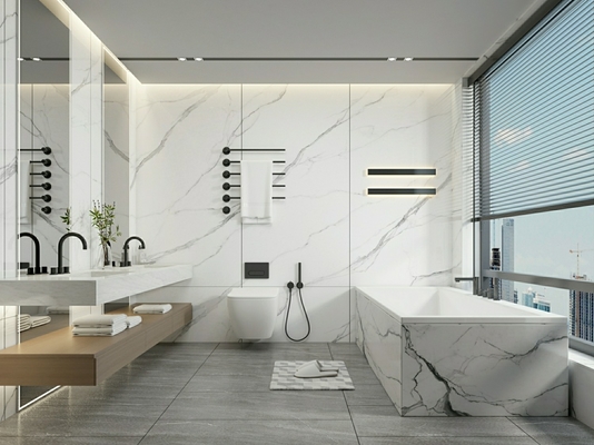 กระเบื้อง Porcelain สีขาวเลียน 900x1800mm แอนติแบคทีเรียกันสลิด เกรด AAA