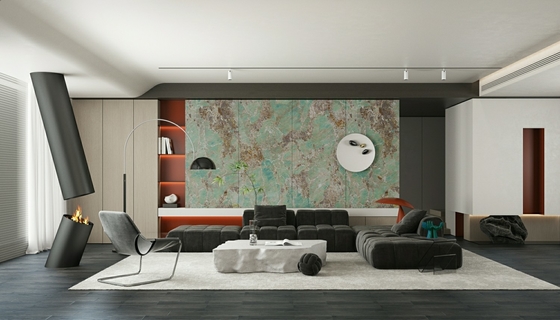 กระเบื้องพอร์ซเลนเคลือบเงา สีเขียว ขนาด 900x1800 มม. การดูดซึมน้ำ 0.5%
