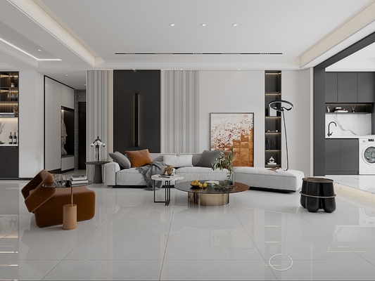 กระเบื้องพอร์ซเลนเคลือบเงาขนาด 800x800 มม. สีเทา สำหรับห้องนั่งเล่น