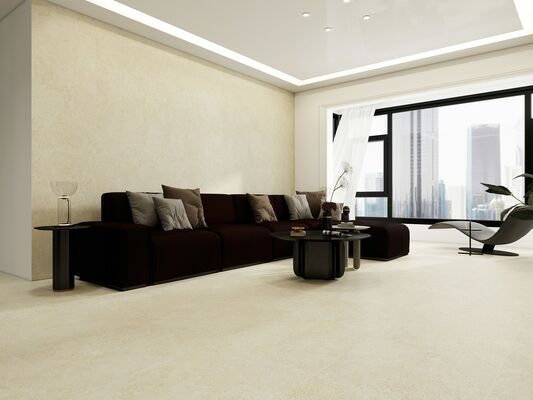 ทนต่อคราบและเพลินไฟ 600x1200mm กระเบื้อง Porcelain Beige Matt With Mold Surface กระเบื้องพื้นภายในสําหรับโรงแรม