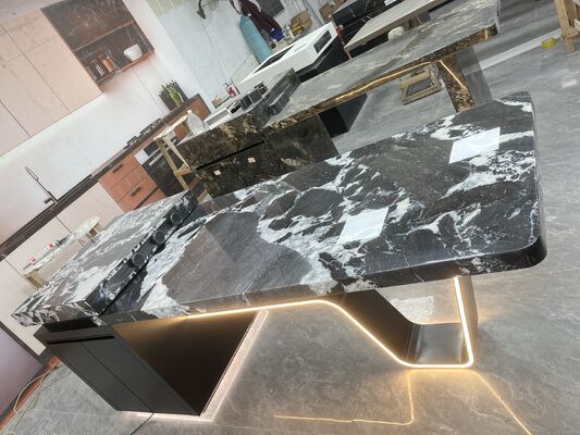 Eco-friendly Anti-slip Moisture-proof Luxury Stone Black and White Countertop 2400x800mm Polished Marble Slabs Island Table for Rebuilding and Project