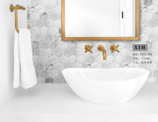 การพิมพ์อิงค์เจ็ท SGS Hexagon Mosaic Wall Tile, 48x6mm Countertop Glass Tile Wood Marble