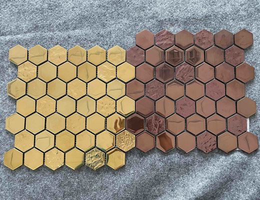 กระเบื้องเคลือบสี่เหลี่ยม 30x30 ซม. ISO13006 8 มม. กระเบื้องโมเสคหกเหลี่ยมผนังสีน้ำตาลทอง