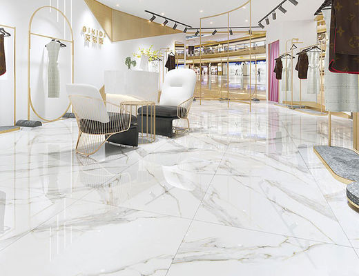 48kgs / ctn Calacatta Clay Marble กระเบื้องพอร์ซเลนพื้นกระเบื้อง Gold Lines White 10mm