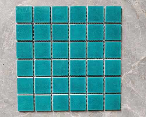 กระเบื้องโมเสกสระว่ายน้ำเซรามิก 48x48 มม. ลายไอซ์แคร็ก สีฟ้าขาว