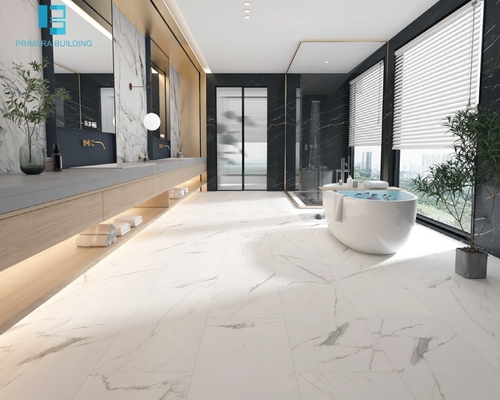 คลิก Spc Carrara Marble Vinyl Flooring Antislip Interlocking