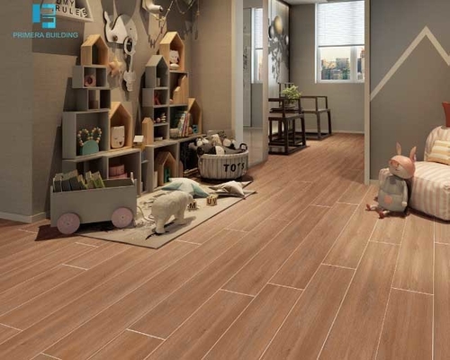ไม้กระดานดูชนบทเคลือบด้านและกระเบื้องผนังเซรามิก 200x1200mm สีน้ำตาล